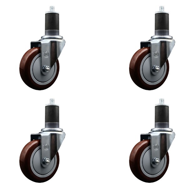 Service Caster 4'' SS Maroon Poly Wheel Swivel 1-5/8'' Expanding Stem Caster Set, 4PK SCC-SSEX20S414-PPUB-MRN-158-4 - main
